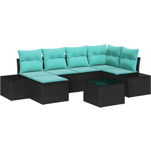 vidaXL Vrtna sedežna garnitura z blazino 7 pcs Črna in turkizna, (5000021565) Cene