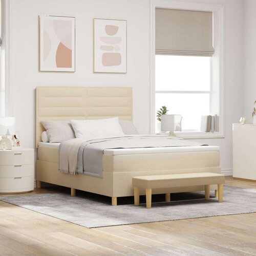  Krevet s podnicom s madracem i klupom Krem 140x200 cm Tkanina Slike