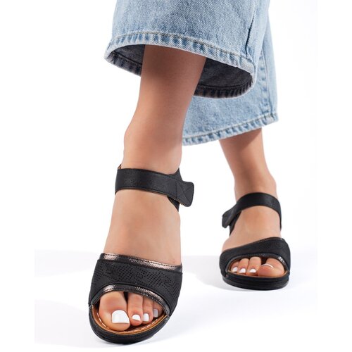 Shelvt Women's black Velcro sandals Cene
