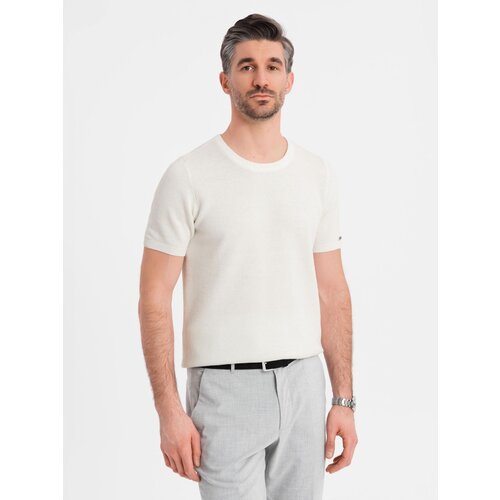 Ombre Men's knitted t-shirt with fine texture - white Cijene