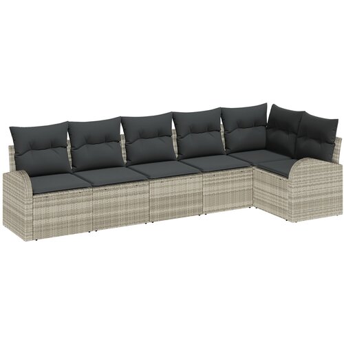 VidaXL 6-dijelni set za vrtne kauče s jastucima svijetlosivi poly rattan, 2-sjedalni vrtni kauč s odlaganjem i jastucima svijetlosivi poly rattan Slike
