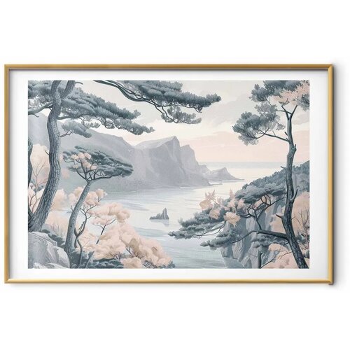  Plakat - Blue Coast in Delicate Colors 60x40 Zlatni okvir s margom Slike