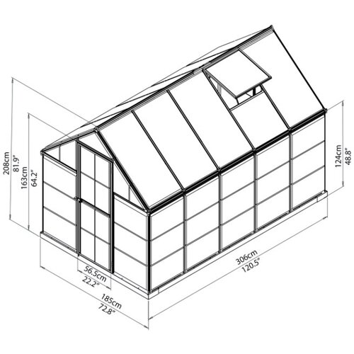 PALRAM staklenik hybrid (3,06 x 1,85 x 2,08 m, polikarbonat, debljina stakla bočne stijenke: 0,75 mm, srebrne boje) Slike