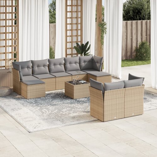 VidaXL 10-dijelni set vrtnih sofa s jastucima bež od poliratana Slike