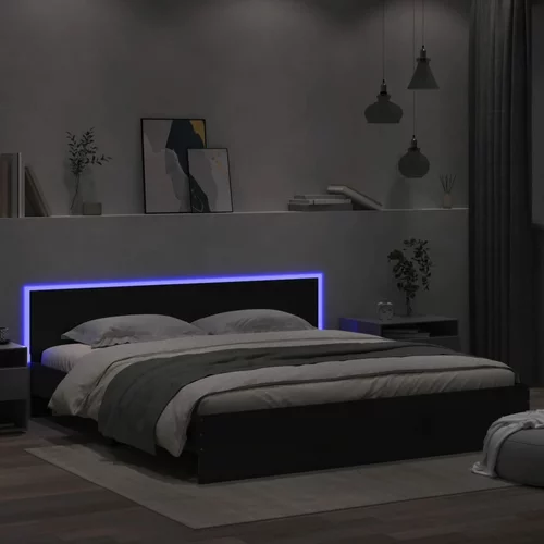 vidaXL Okvir za krevet s uzglavljem i LED crni 180x200 cm