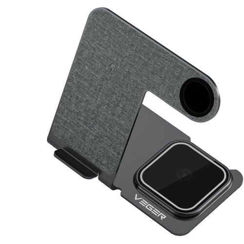 Veger brezžična polnilna postaja 3v1 Y9 za pametni telefon, Apple watch, AirPods, siva Slike