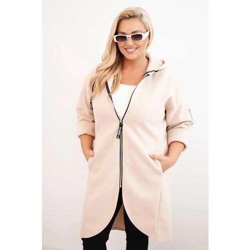 Kesi Włoski Elegant Plus Size women&amp;#039;s coat with a collar and large pockets fango Slike