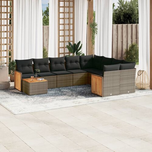 vidaXL 10-dijelni set vrtnih sofa od poliratana s jastucima sivi Cijene