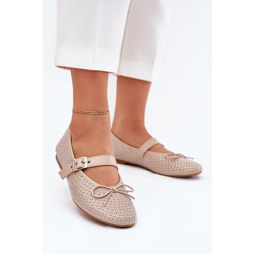 Boto Embellished ballerinas with bow and strap beige Zdivisa Slike