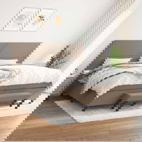 VidaXL Krevet s oprugama i madracem smeđesivi 200x200 cm od tkanine Slike