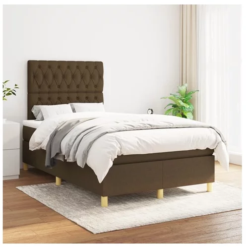  Box spring postelja z vzmetnico temno rjav 120x200 cm blago