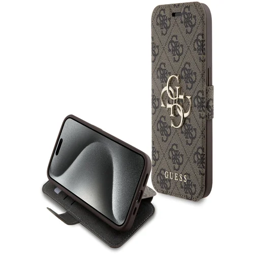 Guess PU Leather 4G Metal Logo Book iPhone 15 Pro Max Brown Ovitek Vijolična