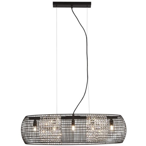 Searchlight Cage 5-svetla črna ovalna stropna viseča svetilka s kristalnimi steklenimi ploščami, (22100844) Cene