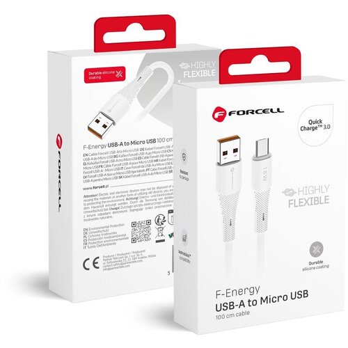 forcell F-ENERGY C341 kabl USB A na Micro USB QC3.0 2,4A 18W silikon 1 m beli Cene