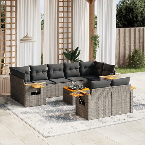 vidaXL 10-dijelni set vrtnih sofa od poliratana s jastucima sivi Cijene