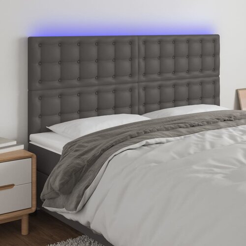 vidaXL LED posteljno vzglavje sivo 200x5x118/128 cm umetno usnje Cene