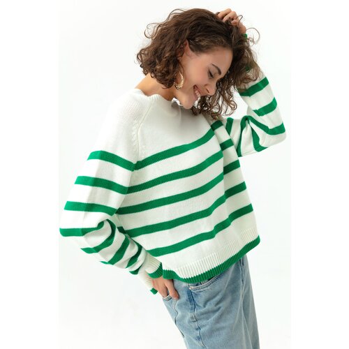 Lafaba Women's Green Oversize Striped Knitwear Sweater Slike