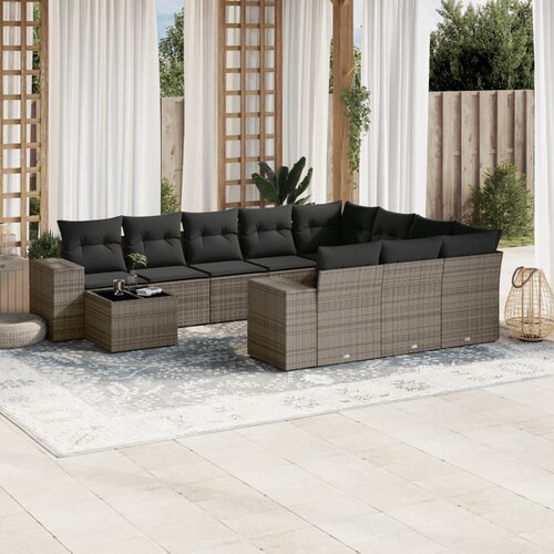vidaXL 11-dijelni set vrtnih sofa od poliratana s jastucima sivi Cijene