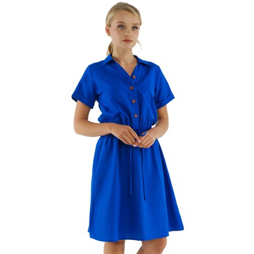 armonika women's saks elastic waist short sleeve shirt dress for women Slike