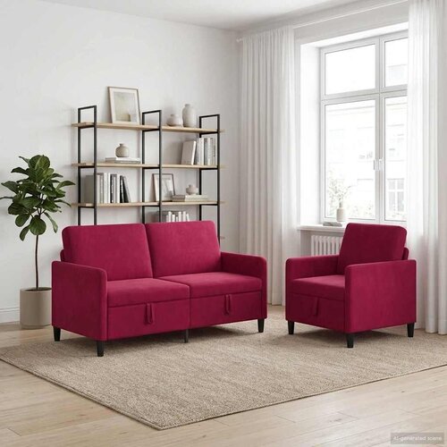  Set sofe s pohranom 2 kom. Vinska crvena Poliester - boja crnog vina Jednostruka + Dvostruka (140 cm) Slike