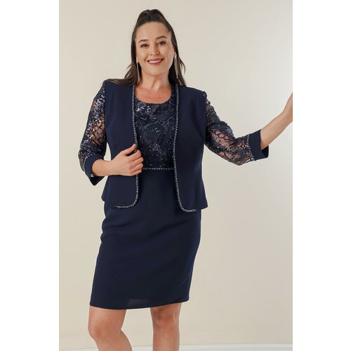 By Saygı Paillette-Tulle Detail Lined Dress and Jacket Plus Size 2-Piece Suit Slike