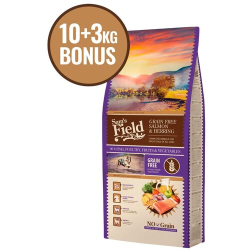 Sams Field All Size Adult Grain Free Hrana za pse, losos i haringa, 10kg + 3 kg BONUS Slike