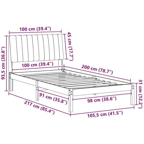  Okvir za krevet s uzglavljem Smeđa 100 x 200 cm tkanina Slike