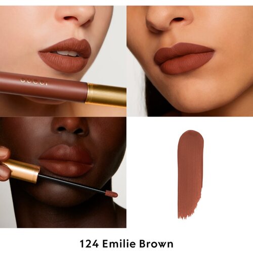 Gucci Beauty Rouge &amp;agrave; L&amp;egrave;vres Matte Lipstick mat tekući ruž za usne nijansa 124 Emily Brown 6.5 ml Slike