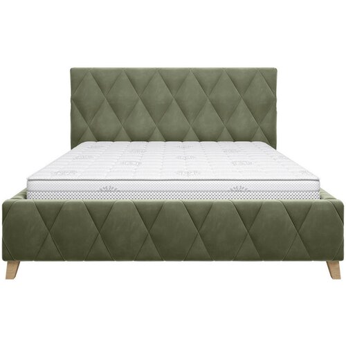 MID.YOU OBLAZINJENA POSTELJA 140 cm x 200 cm , les, kovina, tekstil, leseni material olivno zelena Slike