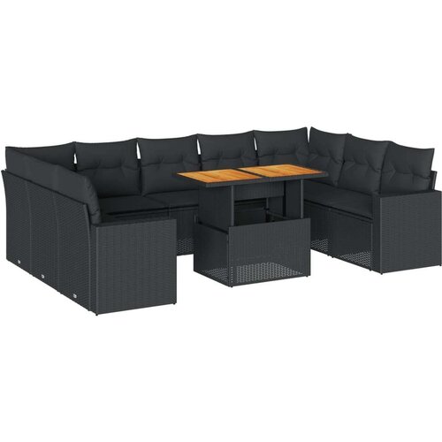 VidaXL 10-dijelni set vrtnih sofa s jastucima crni od poliratana Slike
