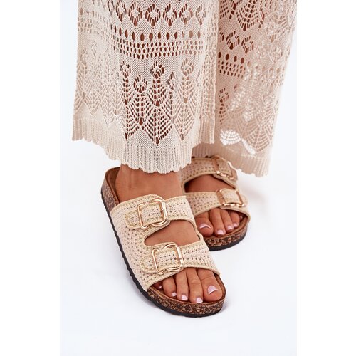 Boto Crochet Women's Slippers With Golden Buckles Beige Fenira Cijene