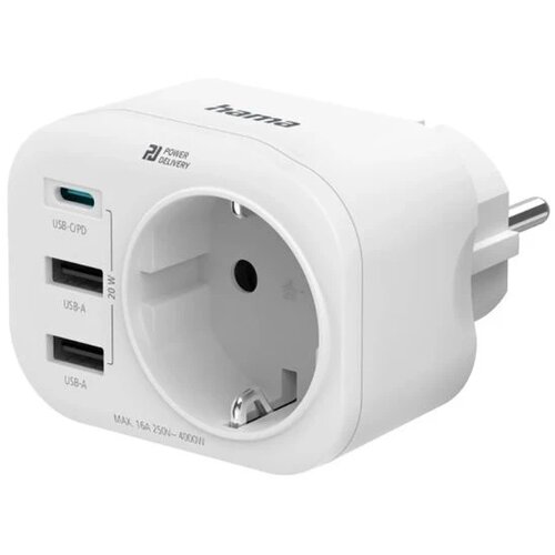 Hama Strujni adapter 1xUSB-C, 2x USB-A 1x uzemlj. 20W PD, beli Slike