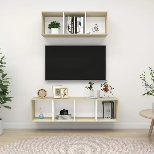 vidaXL Komplet TV omaric 2-delni bel in sonoma hrast iverna plošča
