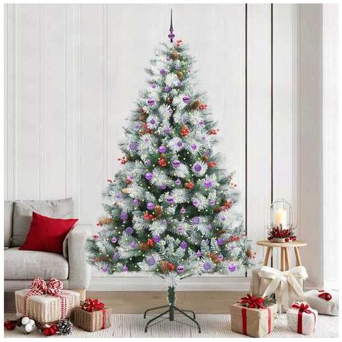 VidaXL Umjetno božićno drvce S LED lampica Zelena i bijela 240 cm - 240 cm s LED-ima i ljubičastim kuglicama Slike