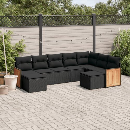VidaXL 9-dijelni set vrtnih sofa s jastucima crni od poliratana Slike