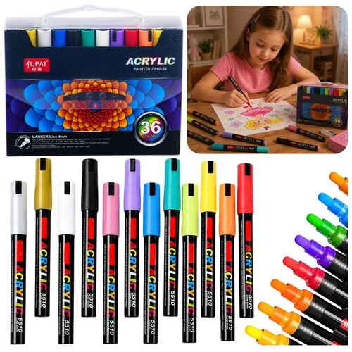  Set akrilnih markera, flomasteri, vodootporni markeri, kutija 36 komada. Slike