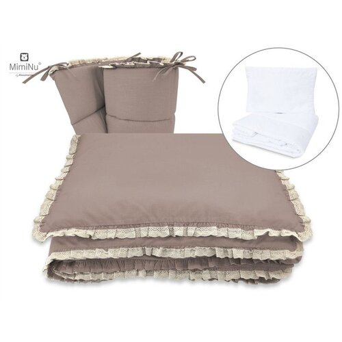 MimiNu Premium Royal posteljina za dječji krevetić 5-dijelni set - Mokka s čipkom Slike