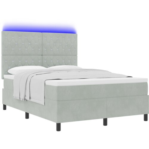 VidaXL box spring krevet s madracem i led osvjetljenjem svjetlosiva 140x190 cm bar&amp;scaron;un Slike