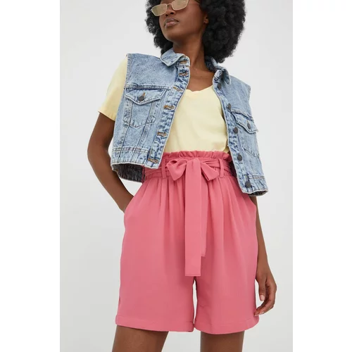 Pieces Kratke hlače za žene, boja: ružičasta, glatki materijal, visoki struk