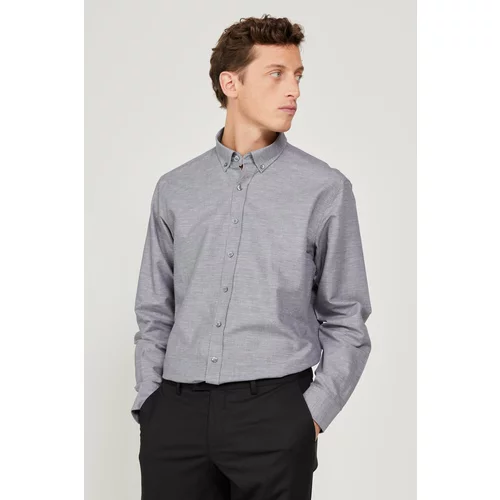 AC&Co / Altınyıldız Classics Men's Khaki Comfort Ft Relaxed Cut Button Collar Cotton Dobby Linen Shirt