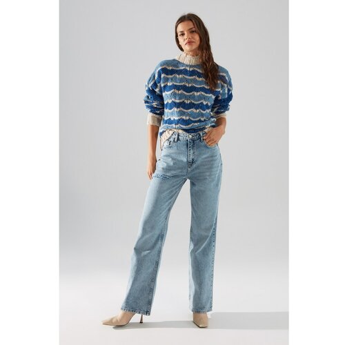 Trendyol blue Ripped Detailed High Waist 90's Wide Leg Jeans Cene