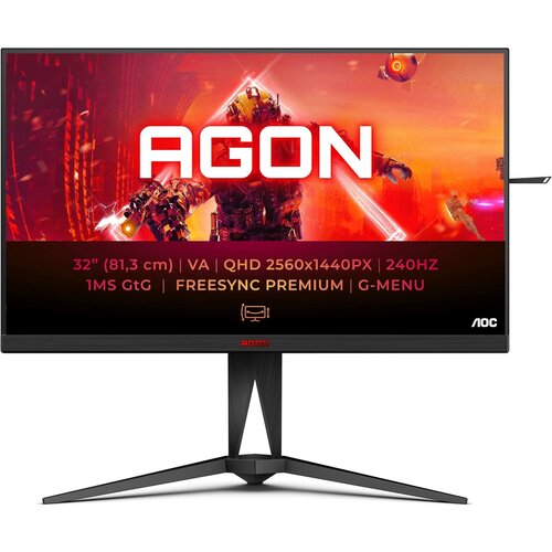 AOC AGON AG325QZN gaming monitor - 80cm (32&amp;quot;/31.5&amp;quot; vidno), QHD (2560 x 1440), Fast VA, 240Hz, 1ms (GTG), Adaptive Sync, Freesync Premium, HDR400, USB razdelilnik, 2x HDMI 2.0, 2x DP 1.4 - AG325QZN/EU Slike