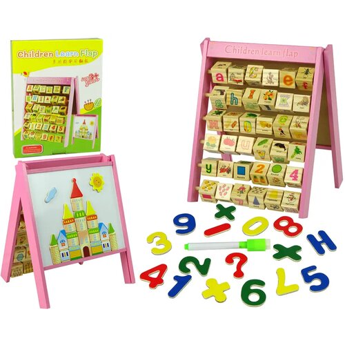 Lean_Toys Izobraževalna lesena tabla  2v1  Magneti Klice Črke Slike Abeceda Cene