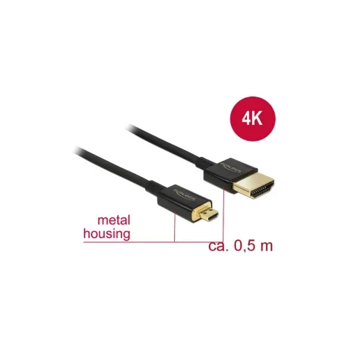 Delock HDMI priključni kabel 0.50 m 84788 pozlaćeni kontakti crna [1x muški konektor HDMI - 1x muški konektor micro HDMI