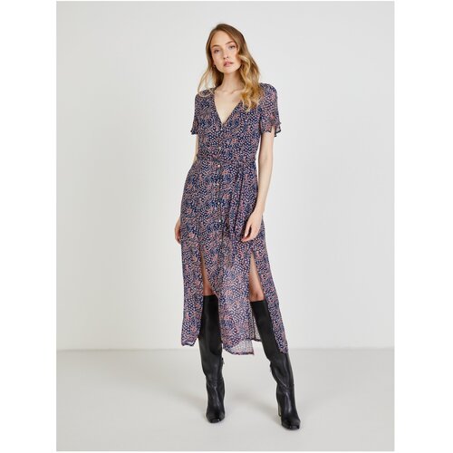 Pepe Jeans Dark Blue Women Patterned Shirt Midish dress with slit Pepe Je - Women Slike