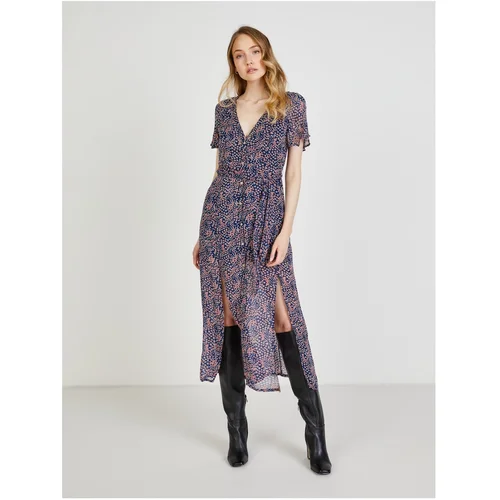 Pepe Jeans Dark Blue Women Patterned Shirt Midish dress with slit Pepe Je - Women