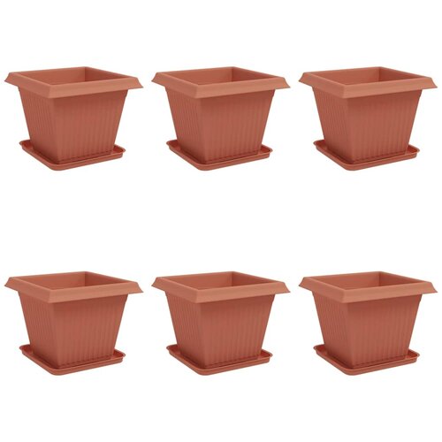 VidaXL Saksije za biljke 6 pcs Crvena cigla 38 x 38 x 30 cm Plastika - Crvena cigla 33 x 33 x 26 cm 6 Slike