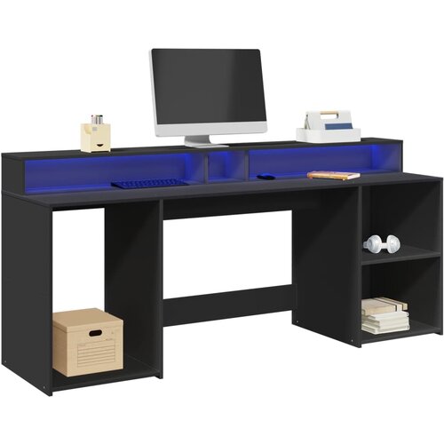 Furnova Pisalna miza z LED lučkami črna 200x55x91 cm inženirski les, (22081912) Cene