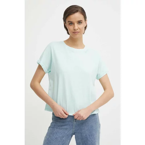 PepeJeans Bombažna kratka majica LIU ženska, turkizna barva, PL505832