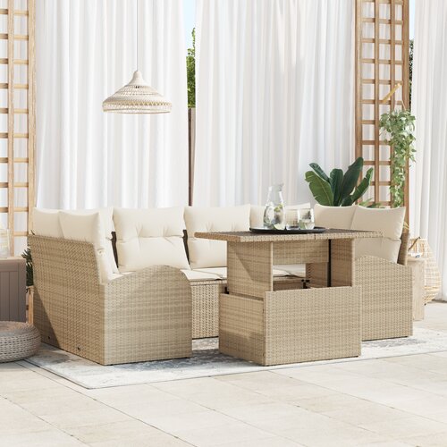 VidaXL set od 7 komada vrtnih sofa s jastučićima bež poli ratan Slike